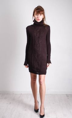 This tremendous black cable knit dress  is made of alpaca  yarn  and look very unusual and stylish! Look at this dress! You can wear it on any event or to the work. This comfortable cable knit black dress is warm, cosy and very chic!In that chunky cable knit dress you'll look very fashionable and it 'll help to emphasize your refined image!This black cable knit dress is one-of-a-kind that's why it is unique!Size- one sizeMaterial- alpaca wool  30%, polyamid 70%Hand wash in cool water, dry flatIf Dress Winter Long, Knit Black Dress, Mini Dress Winter, Oversize Dress, Cable Knit Dress, Dress Winter, Small Black Dress, Black Knit Dress, Dress Crochet