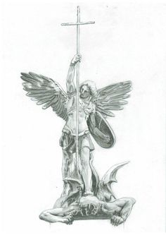 Saint Michael Statue, Archangel Michael Tattoo, St Michael Tattoo, Saint Tattoo, Catholic Tattoos, Archangel Tattoo, Heaven Tattoos, Statue Tattoo, Angel Tattoo Designs