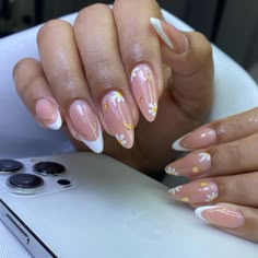 Nails Astethic, Asian Nails, Ombre Acrylic Nails, Rose Gold Nails, White Nail Designs, Acrylic Nails Coffin Pink