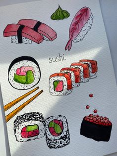 a piece of paper with sushi on it