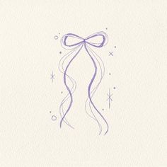 a drawing of a purple ribbon with stars and sparkles around it on a white paper