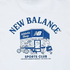 a white t - shirt that says new balance sports club on the front and back