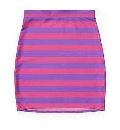 Super stretchy and durable polyester mini skirt. Vibrant, high-quality sublimation print across the front and back. Size range XXS-2XL. Pink and purple stripes. Pink And Purple Clothes, Trendy Stretch Purple Mini Skirt, Fitted Purple Pleated Mini Skirt, Purple Fitted Mini Skirt, Pink And Purple Striped Shirt, Pink And Purple Striped Dress, Cat Core, Festival Fits, Purple Skirt