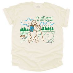 Embrace the wilderness in our Retro Camping Shirt, adorned with a hiking bear design. Whether you're a nature enthusiast or an outdoorsy person, this Retro Hiking T-Shirt is a perfect fit for your adventures in the woods. 🐻 🐻 DETAILS .: This retro hiking shirt reads, "It's all good in the woods" .: This minimalist version is made using traditional screen printing ink for that retro look .: Our shirts are buttery soft and made to last .: Each shirt is colored using a pigment dyeing process; adding a vintage vibe and reducing shrinkage by up to 99% .: Crafted with quality in mind, it's made from 100% ring spun cotton, making our shirts soft, comfortable, and breathable .: Your shirt will last for many years with double needle stitching on the neckline, sleeves, and bottom hem ✨ SIZING .: W Cheap Retro Short Sleeve Camp Shirt, Cheap Vintage Style T-shirt For Outdoor Activities, Cheap Graphic Print Camp Shirt For Streetwear, Cheap Camp Shirt With Screen Print, Retro Hiking, Vintage Screen Print T-shirt For Outdoor Activities, Affordable Retro Streetwear Camp Shirt, Woodland Theme Shirts, Vintage Screen Print T-shirt For Outdoor