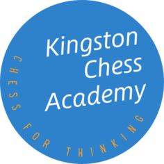 a blue circle with the words kingston chess academy for thinking in white letters on it