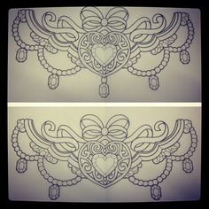 two drawings of hearts and wings with beads in the middle one has a heart on it