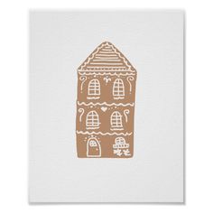 a brown and white print with a house on it