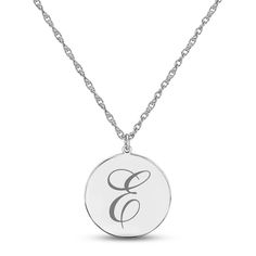 Pretty and personalized, this 10K white gold necklace features a disc inscribed with your initial in an elegant script font. The pendant suspends from an 18-inch rope chain that secures with a spring ring clasp. Initial Disc Necklace, Script Initial, Elegant Script Fonts, White Gold Necklace, White Gold Necklaces, Disc Necklace, Accessories Jewelry Necklace, Script Font, Rope Chain