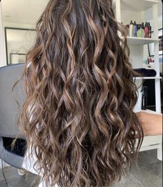 Long Hair Perm, Brown Wavy Hair, Highlights Curly Hair, Brown Curly Hair, Colored Curly Hair, Natural Wavy Hair, Wavy Curly Hair