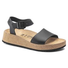 Glenda Nubuck Leather | shop online at BIRKENSTOCK Birkenstock Styles, Black Birkenstock, Platform Wedge Heels, Flatform Sandals, Calf Muscles, Zermatt, Black Leather Sandals, Reykjavik, Uk Fashion