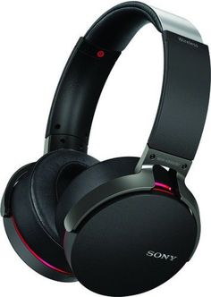 the sony headphones are black and have red trimmings on each earpiece