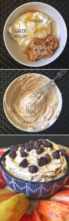 three pictures showing different types of food in bowls