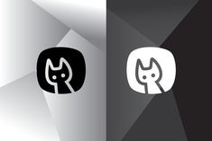 two black and white logos with one cat and the other dog on it's side