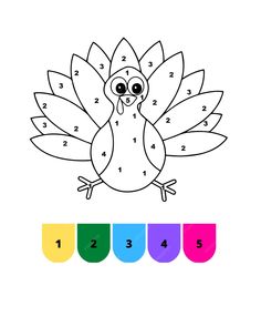 a coloring page with a turkey on it and numbers in the bottom left hand corner