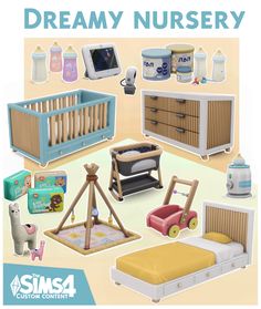 an image of a baby's nursery room with toys and items for the nursery