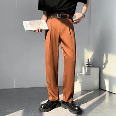 47580589162784|47580589195552|47580589228320|47580589261088 Baggy Brown Solid Color Pants, Baggy Brown Pants Solid Color, Baggy Brown Ankle Pants, Baggy Brown Trousers, Brown Straight Leg Dress Pants With Pockets, Full Length Solid Brown Bottoms, Brown Long Pants Solid Color, Casual Brown Full Length Dress Pants, High Waist Brown Pants