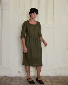 Green Linen Dress, Small Belt, Dresses With Pockets, Cropped Linen Pants, Autumn Winter 2024, Linen Midi Dress, Dress Size Chart, Linen Women, Tea Dress