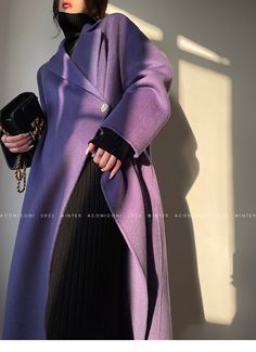 This luxurious Aconiconi Long Double-Sided High-End Full Wool Purple Coat is the epitome of sophistication and elegance. Its boss chic look makes it an ideal statement piece for fashionable, self-assured women. The purple hue gives it a sassy, feminine flair that will inspire you to stay on-trend this fall. Get ready to express your confidence with style. Soft and delicate, with a soft and tough texture Elegant, soft and thick , skin-friendly, high texture, light and not heavy, and warm. Periwin Elegant Single Breasted Outerwear, Purple Long Coat For Formal Occasions, Elegant Long Coat, Formal Purple Long Coat, Elegant Winter Outerwear, Elegant Long Sleeve Purple Outerwear, Elegant Purple Outerwear For Fall, Elegant Purple Outerwear For Work, Wool Purple