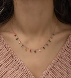 Metal: 925 Sterling Silver | Weight: 3.30 Gr | Figure Width: 0.50 Cm |  Figure Height: 0.50 Cm | Chain Length : 42 Cm | Stone Type: Zircon | Plating: Rose Gold Plated | Note: Avoid contact with substances such as Perfume, Alcohol, Cream, Bleach. Colourful Gemstone Necklace | 925 Sterling Silver | Gifts for Her | Silver Necklace | Gemstone Necklace | Silver Chain | Solitaire Necklace Teardrop Beaded Chain Necklaces, Teardrop Pendant Necklace With Dangling Beads For Gift, Dangling Beads Drop Necklace As A Gift, Simple Necklace Designs, Month January, Neck Pieces Jewelry, Gold Earrings Models, Casual Frocks, Fancy Jewelry Necklace