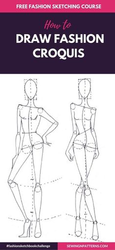 the front and back view of a woman's figure, with text that reads how to draw fashion crouis