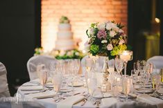 the table is set for a wedding reception