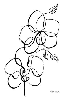 a black and white drawing of flowers with one flower in it's blooming petals