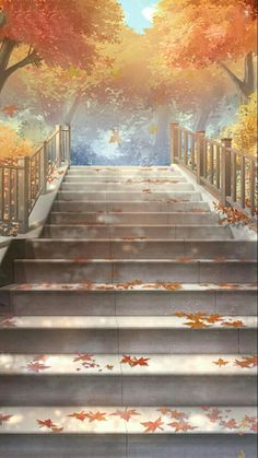 the stairs are painted with autumn leaves on them