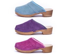 The suede leather clogs are availble in camel brown, deep brown,purple,light blue, red, pink, navy blue and light green. Our handmade wooden clogs are made in a traditional European shoemaker workshop. ~made of finest european wood and natural leather suede ~anatomicall footbed with arch support ~wooden sole covered with a thin rubber Our beautiful clogs are: ~perfect for every woman ~stylish and useful for casual wear ~perfect solution for looking both cute and comfortable ~can be use as a slip Shoemaker Workshop, Women Moccasins, Handmade Shoes Women, Sandals Low Heel, Summer Women Shoes, Clogs Women, Moccasins Women, Swedish Clogs, White Leather Sandals