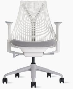 an office chair with wheels on the back and seat upholstered to the side