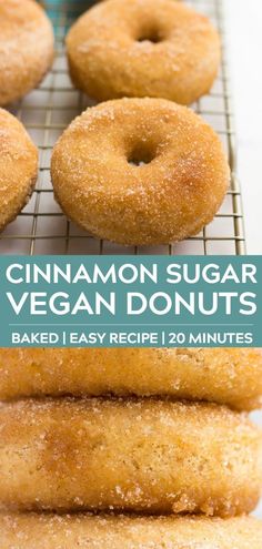 cinnamon sugar vegan donuts on a cooling rack