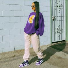 Court Purple Jordan 1 Outfit, Outfits With Air Jordans, Cute Outfits With Jordans, Jordan Outfits Womens, Air Jordan 1 Court Purple, Air Jordan Outfit, Jordan 1 Outfit Women, Jordan 1 Outfit, Air Jordan 1 Outfit