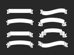 a set of white ribbon banners and ribbons on a black background, with space for text