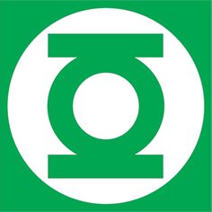 the green lantern symbol is shown in white and black, as well as an orange circle