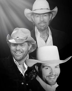 three men in cowboy hats posing for a photo