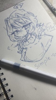 a drawing of a girl is shown on a piece of paper next to a pencil