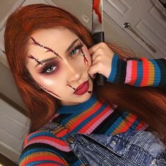 31 Creative Halloween Makeup Looks To Recreate - Cassi Adams Womens Chucky Makeup, Makeup Clown, Creative Halloween Makeup, Halloweenský Makeup, Halloween Make-up Looks, Anna Bell