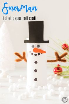 a toilet paper roll snowman is sitting on the ground