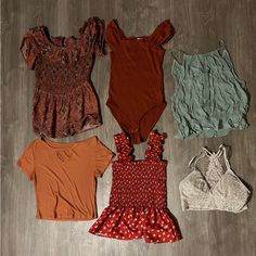 Blouse, Shirt, Tank Top, Crop Top, Bodysuit, Bralette From Left To Right Top Row: 1. Maurice’s 2. Maurice’s Bodysuit Never Worn 3. H&M (Size 6) Wrinkled But Never Worn Bottom Row: 1. Unknown-No Tag Crop Top 2. Amazon-No Tag 3 American Eagle - Bralette, Pads Included Bohemian Sleeveless Brown Crop Top, Brown Sleeveless Bohemian Crop Top, Bohemian Brown Crop Top, Small Tops, Bralette, American Eagle, The Row, Womens Sizes, Crop Tops