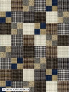 an image of a plaid pattern with blue, brown and white squares on the side