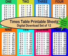 times table printable sheets with numbers on them