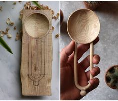 two pictures side by side one has a wooden spoon and the other has a plant in it