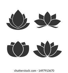 four black and white lotuses on a white background