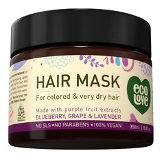 PRICES MAY VARY. NATURAL & ORGANIC INGREDIENTS: ecoLove Purple Collection Deep Conditioning Hair Mask is free from SLS, parabens and petrochemicals. 95% nature-derived ingredients (30% organic). Enriched with essential oils, organic herbs & plant extracts and 26 Dead Sea minerals. GREAT FOR COLORED & VERY DRY HAIR: Unique blend of organic blueberry, grape and lavender extract replenishes, softens and repairs dry and damaged hair and provides a relaxing lavender scent. Organic hair mask for women Organic Hair Mask, Hair Masks For Dry Damaged Hair, Pumpkin Extract, Deep Conditioning Hair Mask, Conditioning Hair Mask, Deep Conditioning Hair, Conditioning Hair, Natural Hair Mask, Lavender Extract