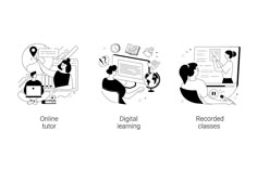 three different stages of learning with the text online, recorded classes and digital learning on screen