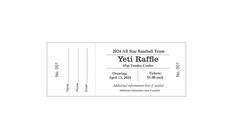 a baseball ticket is shown with the word yei raffle on it's side