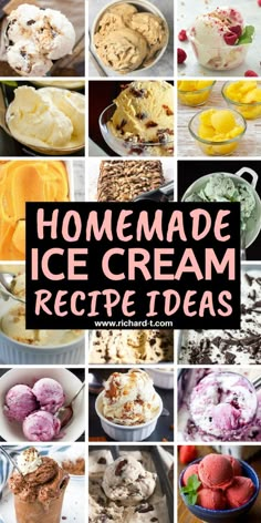 homemade ice cream recipe ideas with pictures of different desserts and toppings in them