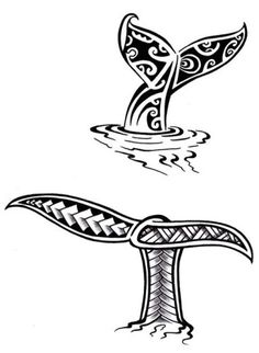 whale tail tattoo designs on the side of a white background, with water and waves around it