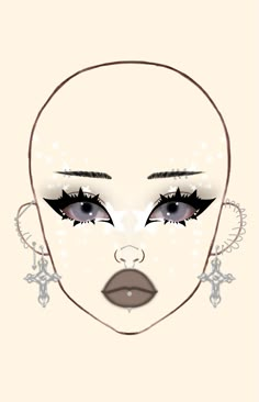 Easy Makeup Ideas Step By Step, Makeup Look Template, Hello Kitty Makeup Ideas, Makeup Drawing Template, Thick Eyeliner Looks, Pre Shower Makeup Ideas, Goth Makeup Ideas Drawing, Easy Fun Makeup Looks, Makeup Ideas Alt