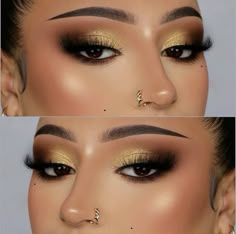 Black And Gold Makeup Looks, Black And Gold Makeup, 21st Photoshoot, Gala Makeup, Winter Eye Makeup, Light Glam, Gold Eyeshadow Looks, Flawless Face Makeup, Birthday Makeup Looks