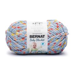 bernat baby blanket yarn in multicolors on a white background with the label